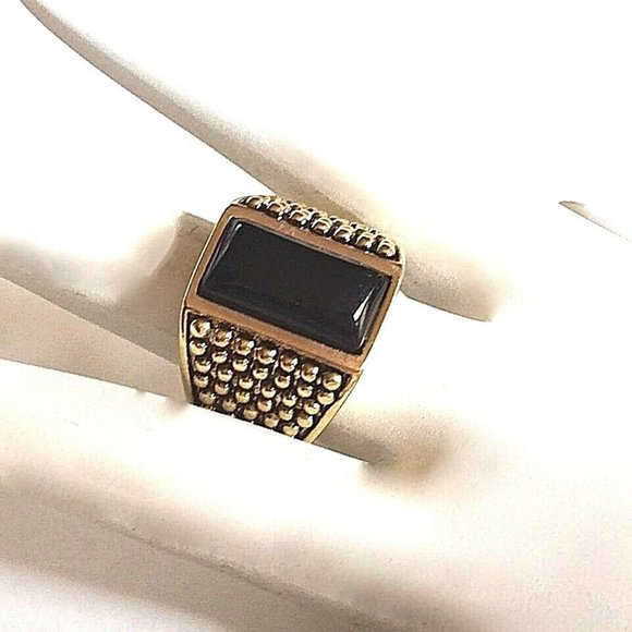 Gold Black Onyx Stone Ring Size 10 11 12 13 Mens Womens Unisex Statement - Picture 3 of 9
